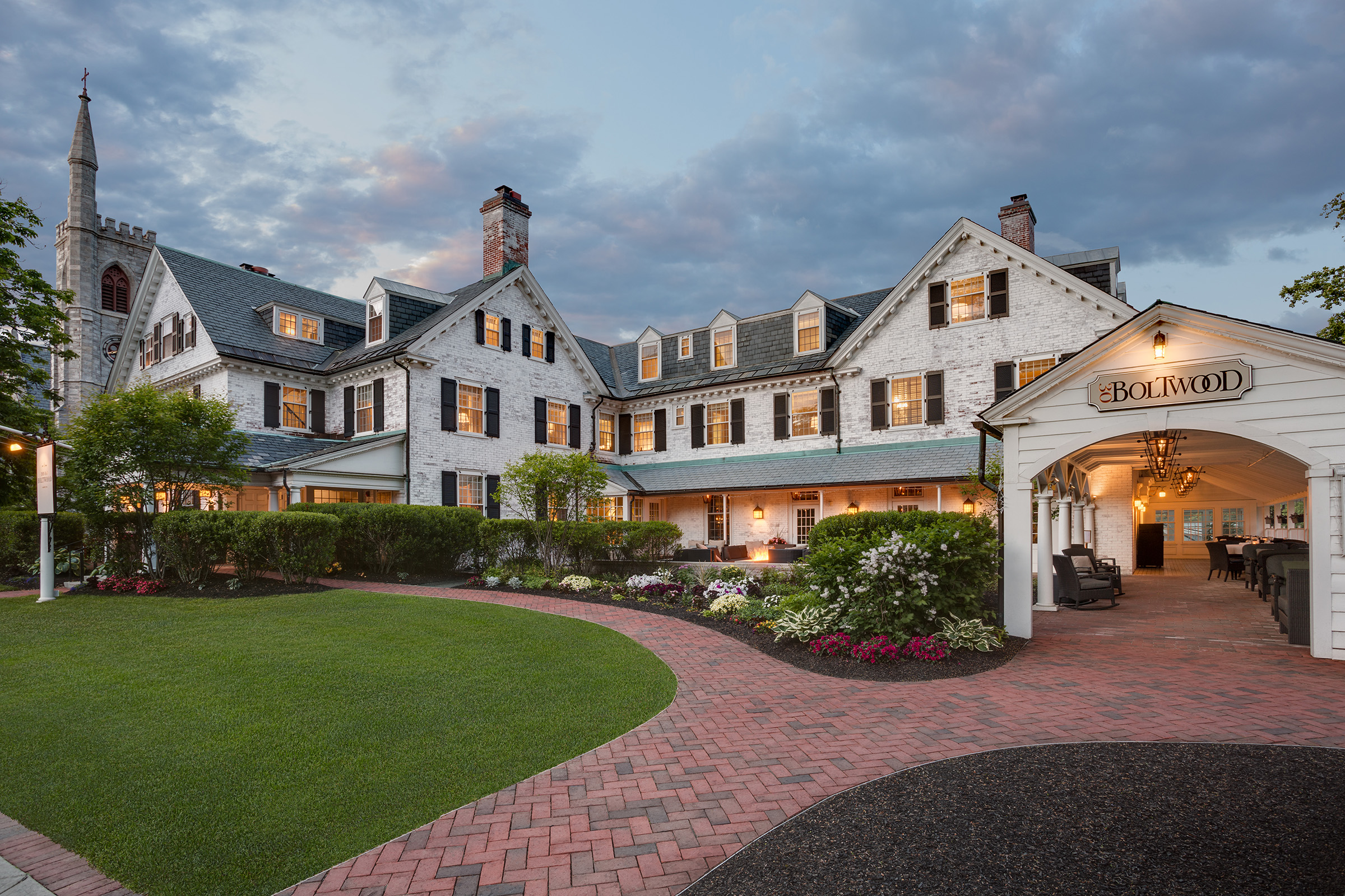 Inn on Boltwood exterior view with lights on